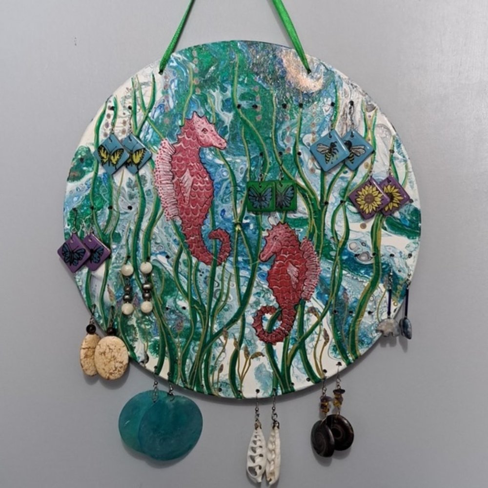 Hand Crafted Record Earring Holder Acrylic Fluid Wall Art Hanging Tree Jewelry
